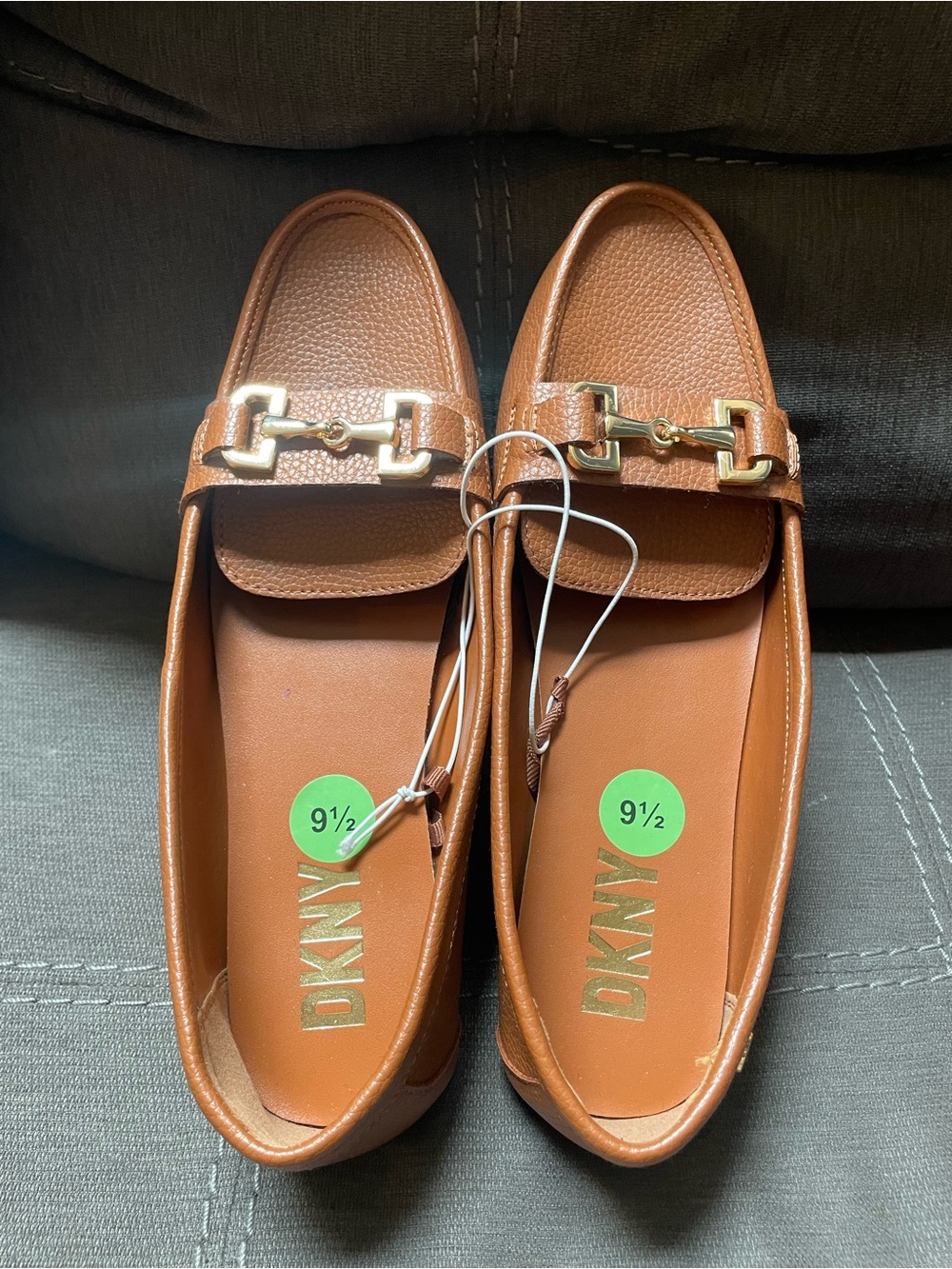 DKNY Brown Leather Loafers with Gold Hardware